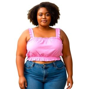 BP Gathered Linen Crop Tank Top Ruffled Square Neck 1X